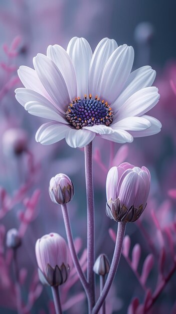 Photo minimalist daisy on purple background generative ai