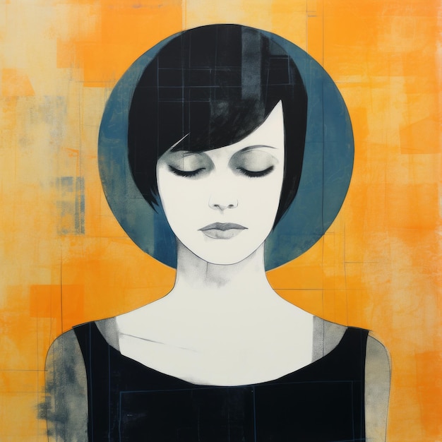 Minimalist Decopop Portrait Retro Female With Closed Eyes