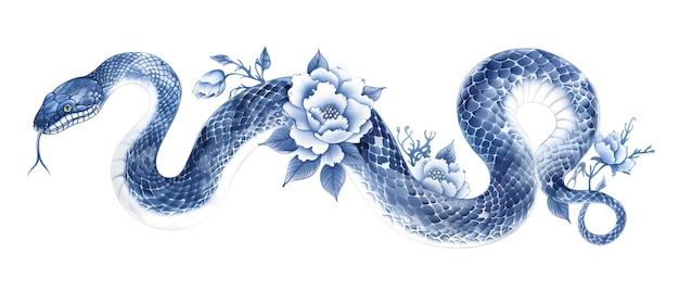 Photo minimalist delicate snake and flowers chinese new year 2025 zodiac snake