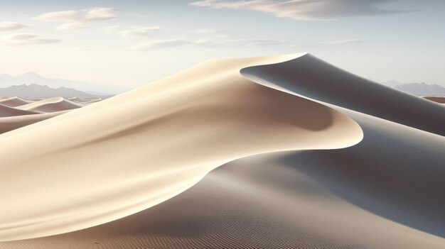 A minimalist desert landscape a single dune dominating the scene the clean lines and curves formin