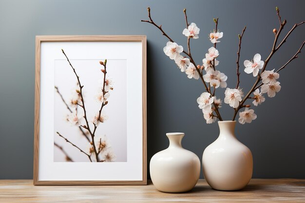 Minimalist Design Blank Frame with Stylish Floral Vases