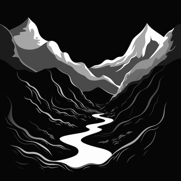 산이 있는 협곡의 미니멀리스트 디자인