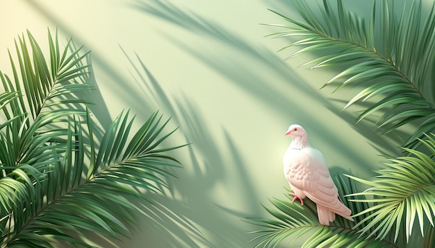 a minimalist design featuring palm fronds and a peaceful dove