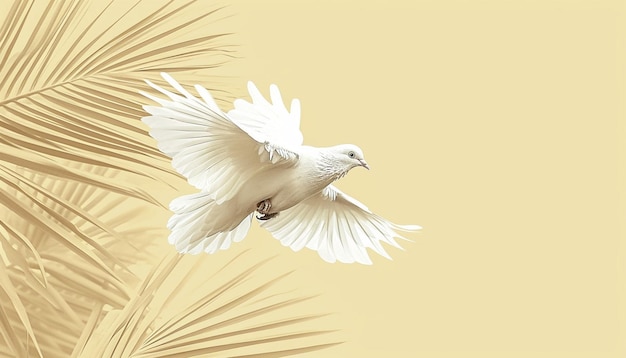 a minimalist design featuring palm fronds and a peaceful dove