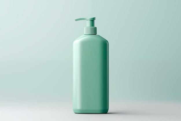 Minimalist design of a green soap dispenser with a pump on a light background