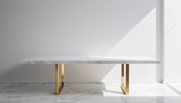 写真 ミニマリストデザインの白い大理石のテーブルと壁