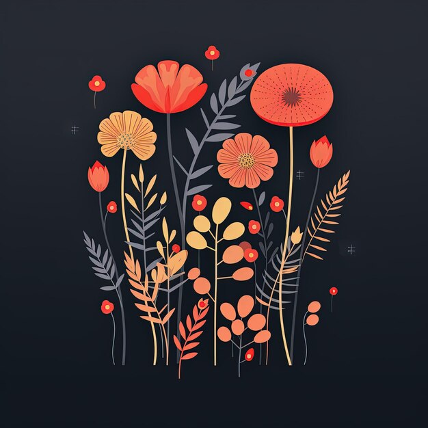 Minimalist design with colorful wildflowers on black background