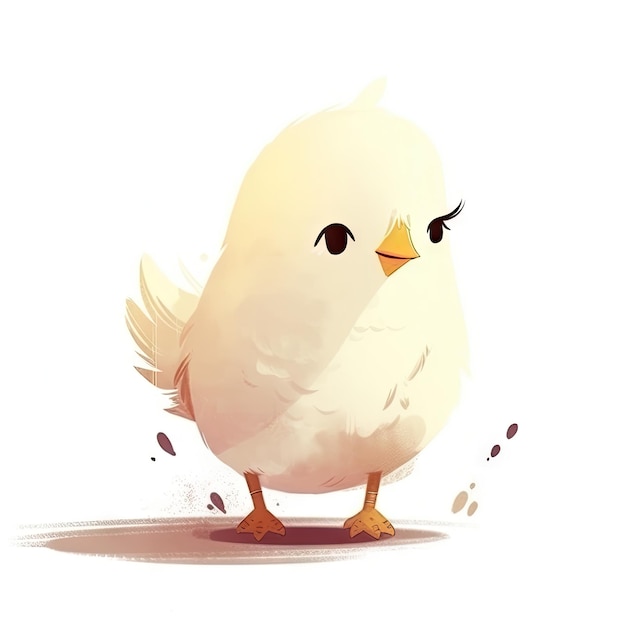 Minimalist Digital Drawing of a Cute Chicken on White Background