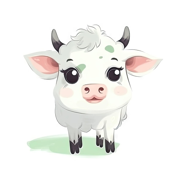 Minimalist Digital Drawing of a Cute Cow on White Background