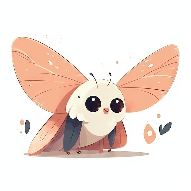 Minimalist Digital Drawing of a Cute Moth on White Background