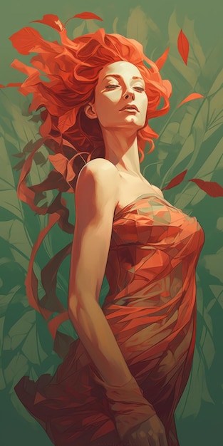 Minimalist Digital Illustration Of Persephone In Elegant Dress