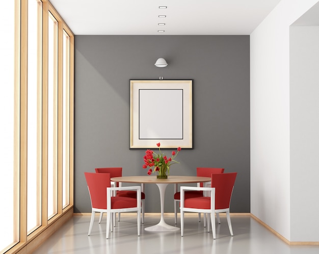 Sala da pranzo minimalista con tavola rotonda