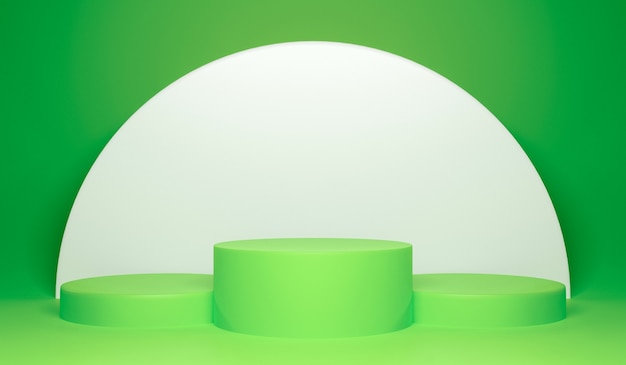 Minimalist display podium on green color. 3d rendering