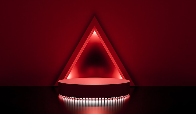 Minimalist display podium with triangle in dark room