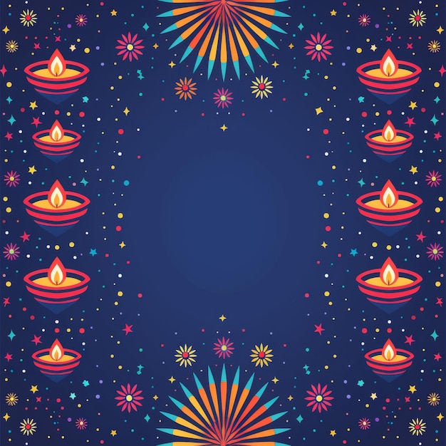 Photo minimalist diwali theme with geometric lamps streamers and fairy lights border