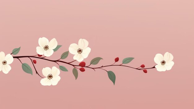 Photo minimalist dogwood tree illustration on pastel background