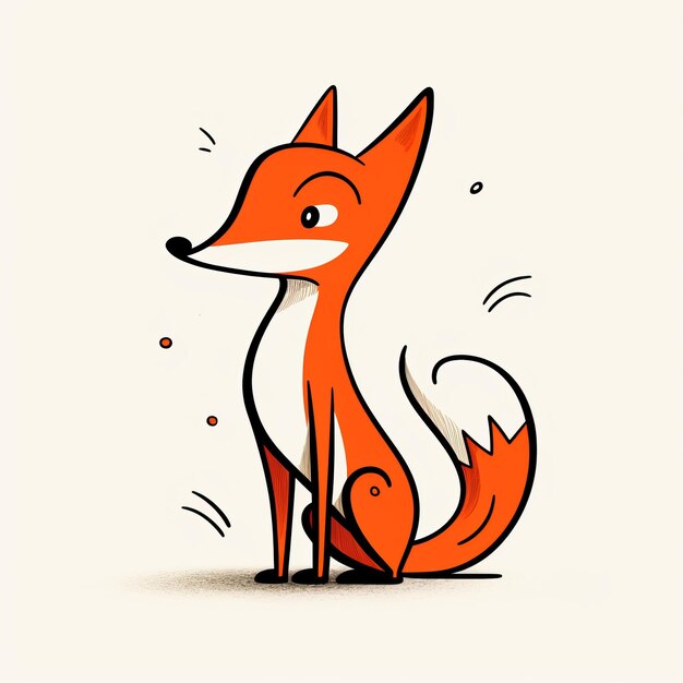 Photo minimalist doodle illustration of a playful orange fox