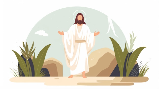 minimalist drawing of jesus risen in front of his tomb