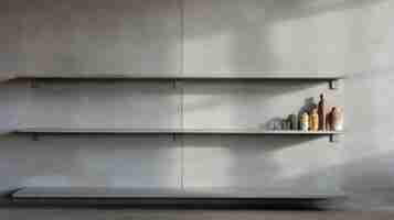 Photo minimalist editorial photograph of a polished shelf in a concrete wall