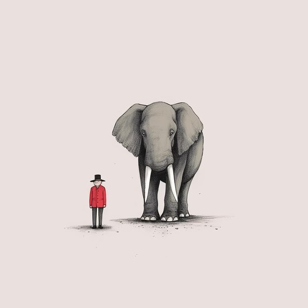 Minimalist elephant illustration in red coat a raw and emotional masterpiece