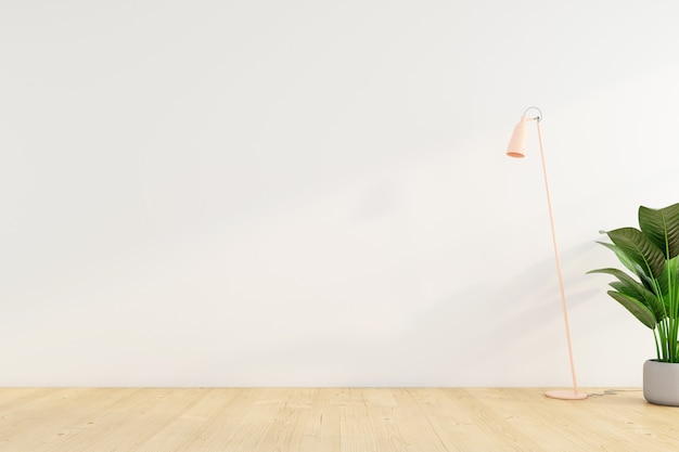 Minimalist empty room with floor lamp on the white wall. 3d rendering