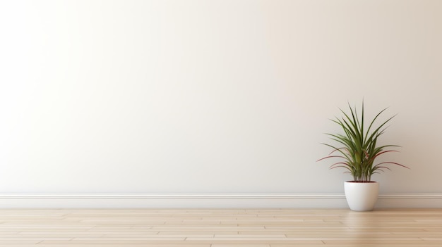 Minimalist Empty Room With Potted Plant 3d Render Illustration
