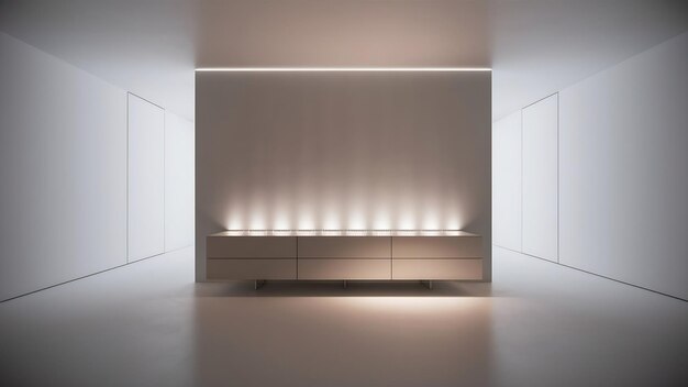 Minimalist empty room with sideboard on the white wall 3d rendering