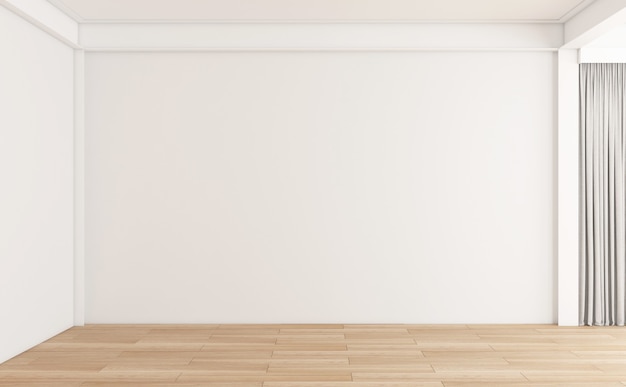 Minimalist empty room with wooden floor and white wall. 3d rendering