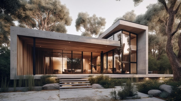 A minimalist exterior featuring an eclectic mix of materials AI generated