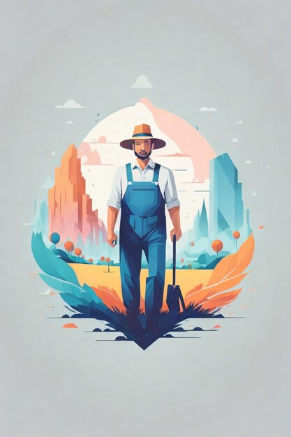 Minimalist Farmer Vector Art Logo Illustration