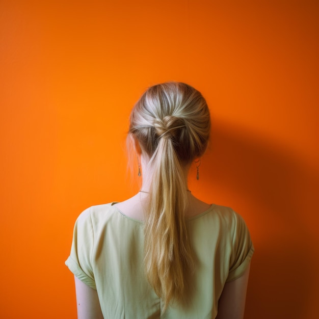 Minimalist Fashion Close Up of Woman with Hair Pins in Painted Wall Scene