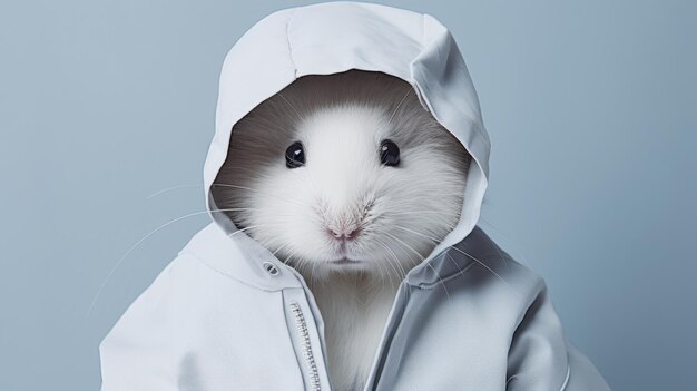 Photo minimalist fashion portrait of a hamster in a white jacket