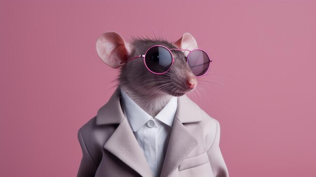 Photo minimalist fashion portrait of a stylish white male rat