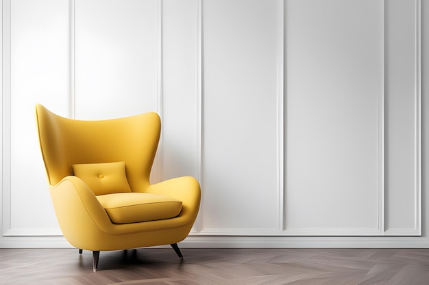 minimalist fashionable yellow armchair on a white wall background minimalist interior design