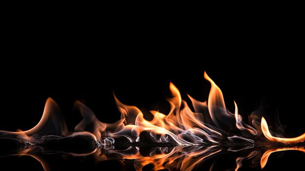 Photo minimalist fire flames red orange on black background generative ai