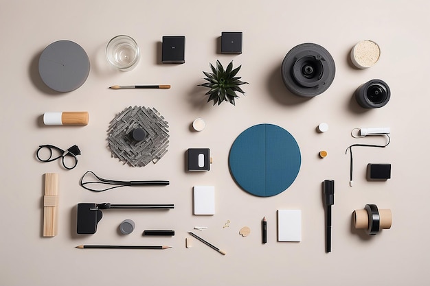 Foto minimalista flat lay sotto l'illuminazione dello studio generativa ai