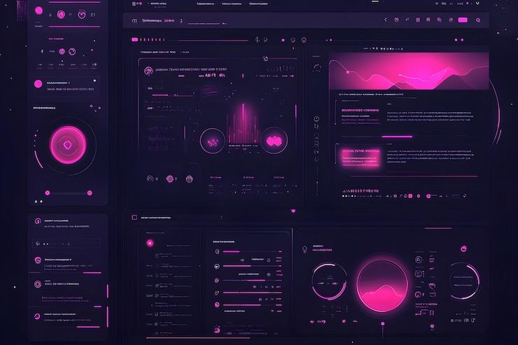 Photo minimalist flat line web interface design with bold purple and pink accents