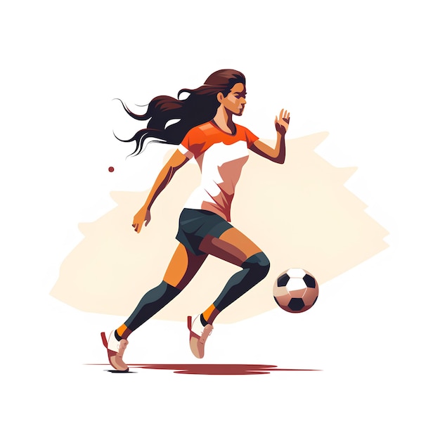 minimalist flat vector illustration style of an athletic female playing football rugby sports