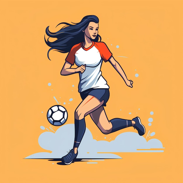 minimalist flat vector illustration style of an athletic female playing football rugby sports