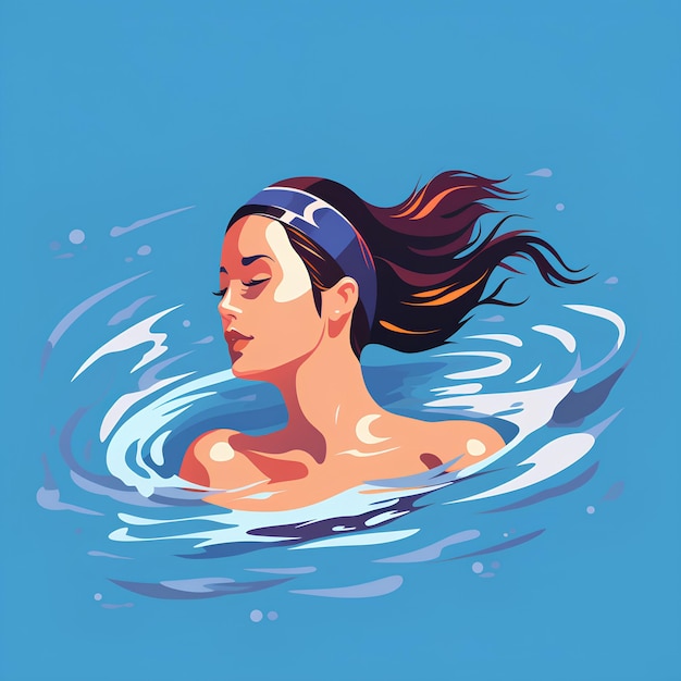 minimalist flat vector style a beautiful and athletic female swimmer swimming in water