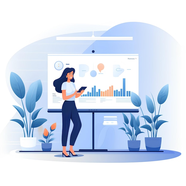 Photo minimalist flat vector style of a professional woman giving a business presentation illustration