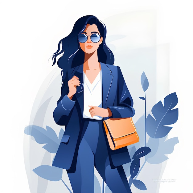 minimalist flat vector style of a professional working business woman in an office setup