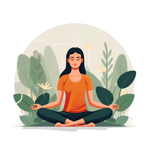 ヨガ瞑想心静けさリラックスした体の運動をしている女性のミニマリストのフラット ベクトル スタイル