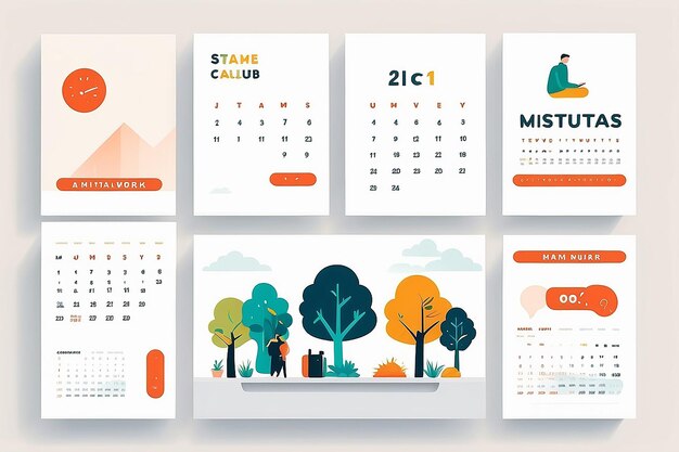 Foto un calendario flatstyle minimalista con pietre miliari di lavoro remoto