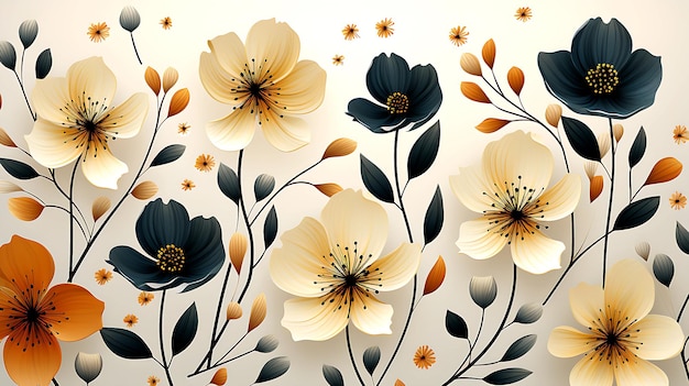 a minimalist floral pattern with black