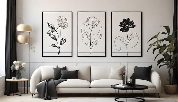 Photo minimalist floral wall art unveiling powerful messages through black line elements