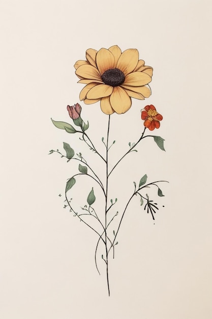 Minimalist Flower Drawing Elements