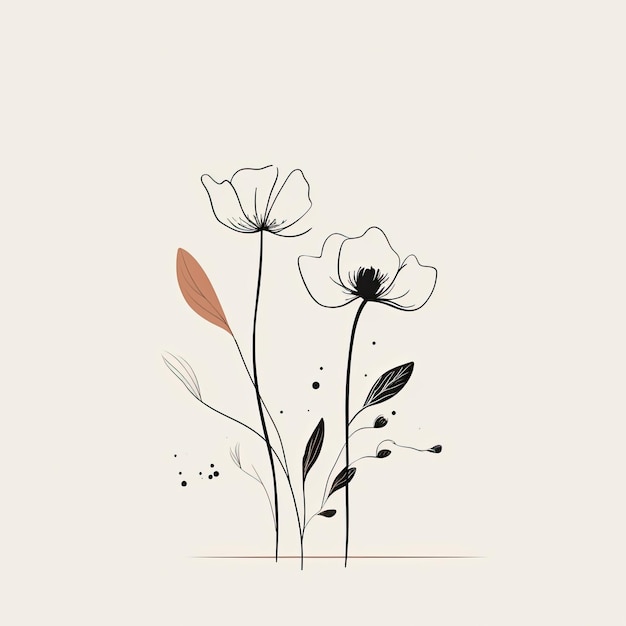 Minimalist flower line art on white background, AI Generated