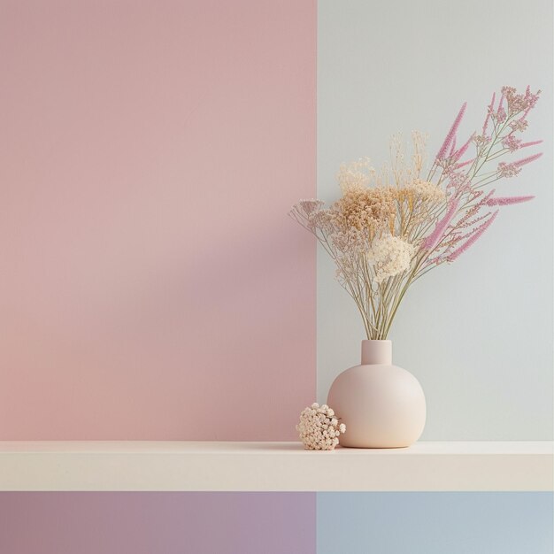 Minimalist Flower Vase on Shelf Muted Pastel Background