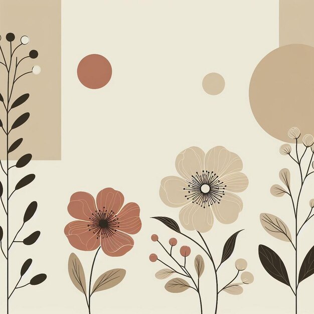 Foto fiori minimalisti con illustrazione di sfondo di colore crema